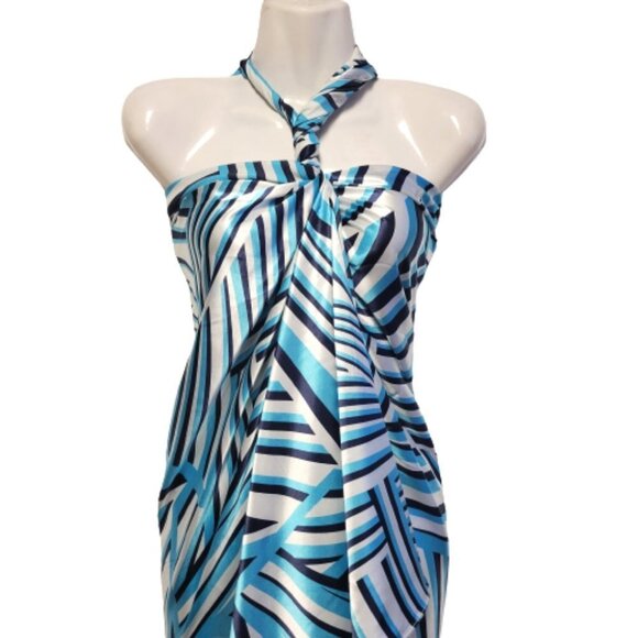 Blue and Black Pareo Sarong Skirt Strapless Dress Beach Cover Up Vacation Outfit - Picture 2 of 7